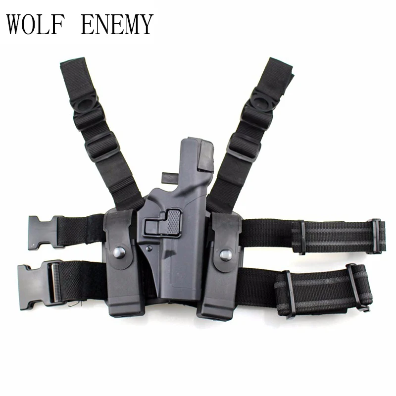 Tactical Glock Leg Holster Right Thigh Paddle Belt Level Pistol Gun Holster W/ Magazine Torch Pouch for Glock 17 19 22 23 31