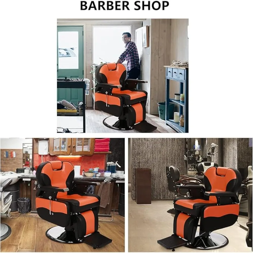 

Heavy Duty Reclining Barber Chair, 360° Swivel & Height Adjustable & Supports up to 440lbs, for Barber Shop & Beauty Salon