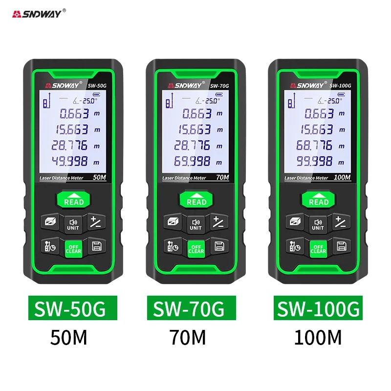 Laser Range Finder 50M 70M 100M Green Light Distance Meter Indoor/Outdoor Trena Lazer SW-50G/SW-70G/SW-100G