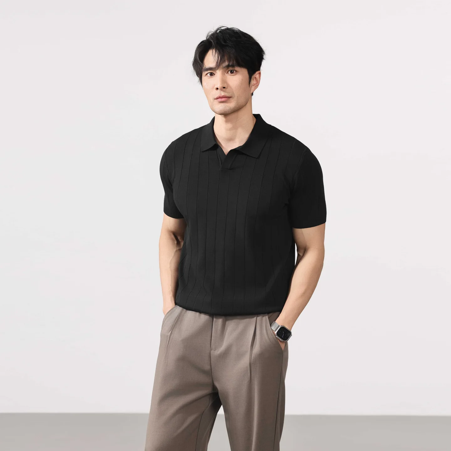 

New Men's Pure Color Shirt Sweater Lightweight Commuting No Pilling Short Sleeve Striped Knitted Fashion Urban Style