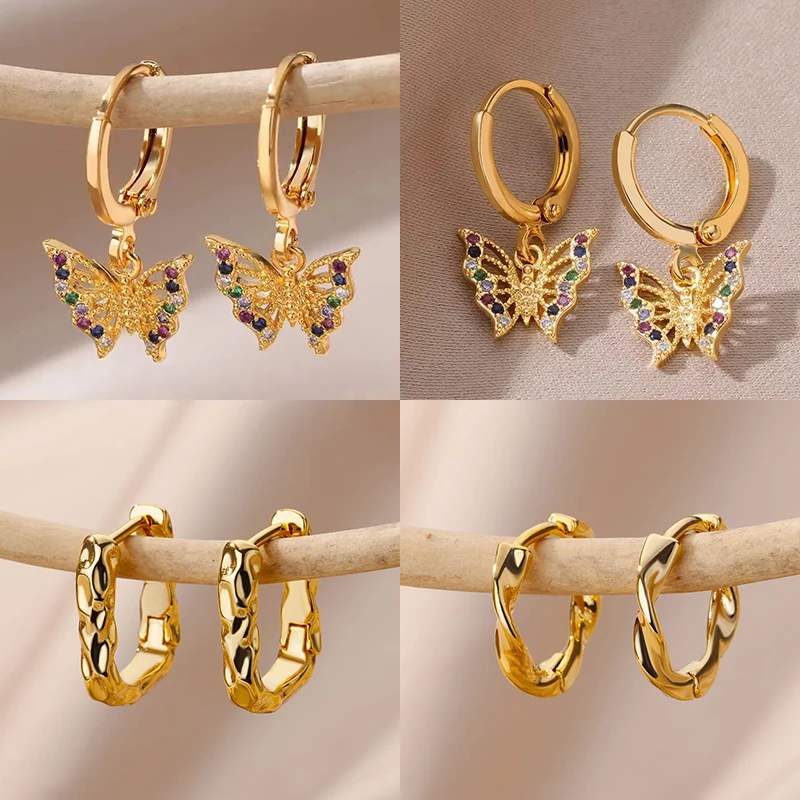 Zircon Butterfly Pendientes EarringsFor Women Stainless Steel Gold Color Butterfly Earring Trend Girl y2k Jewelry aretes mujer