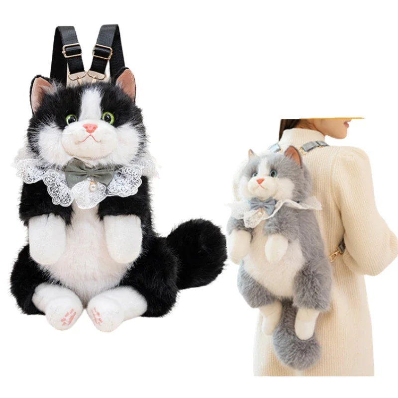 

Sound Backpack,Fashion Realistic Cat Shape Student Fluffy School Bag,Cute Girl Birthday Gift,Women Huggable Kitten Companion Bag