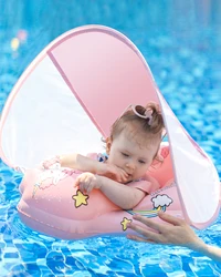 Bóia inflável para piscina para bebês, bóia inflável para bebês, anel para piscina para bebês, bóia para crianças de 6 a 30 meses, para meninos e meninas, com assento inferior + capota solar