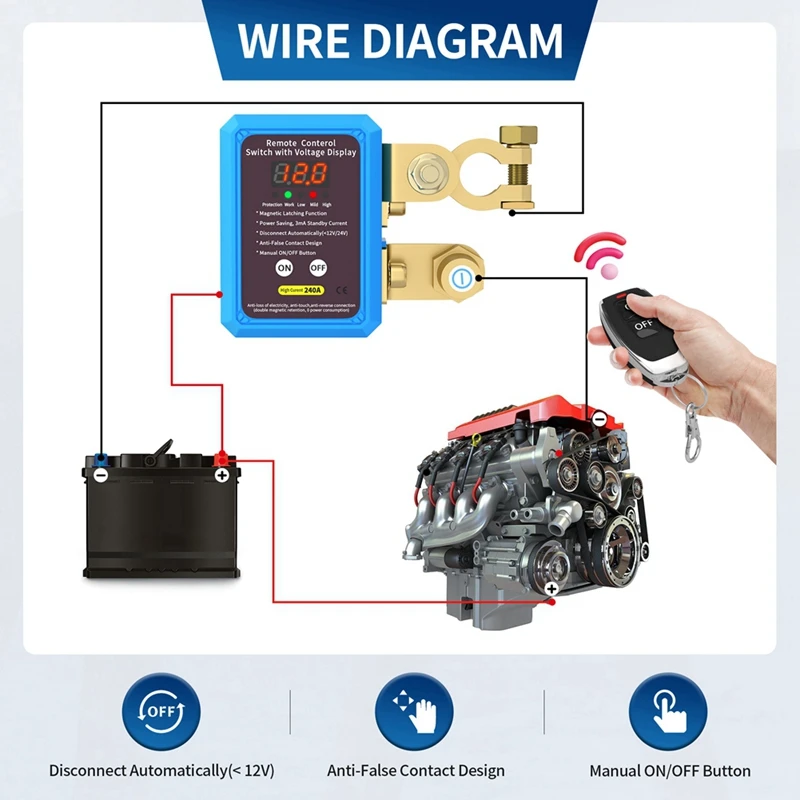 240A Switch 12V Remote Battery Disconnect Switch With Led Voltage Display Automatic Power Shut Off Switch For Auto