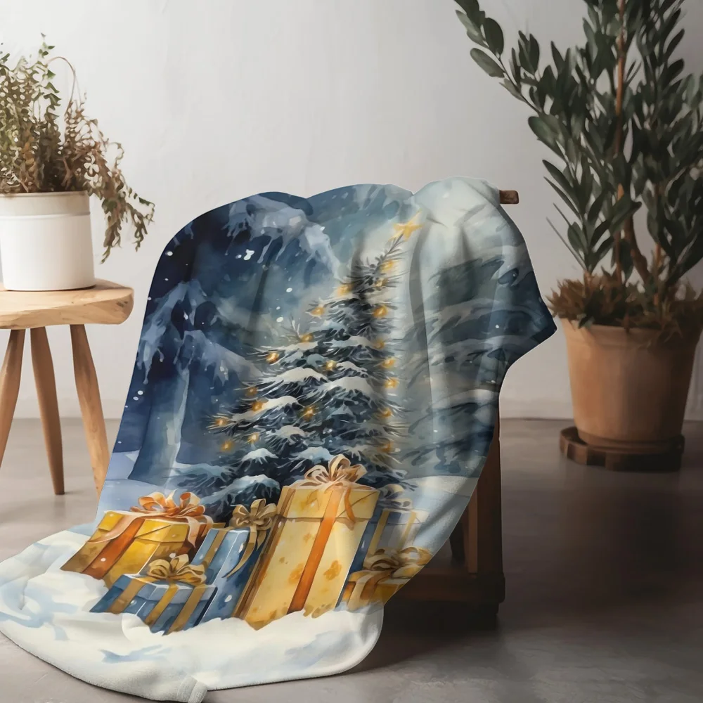 

Tuniu акварельное рождественское подарочное одеяло для дивана-кровати, флисовое мягкое теплое декоративное одеяло