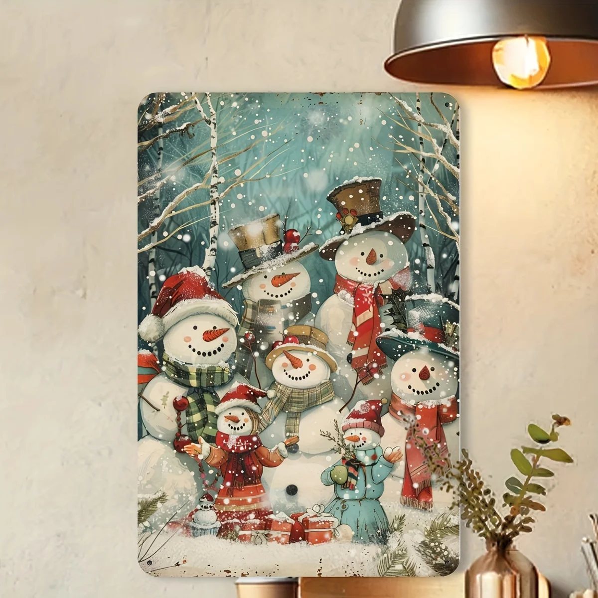 1 لوحة حديدية لرجل الثلج لعيد الميلاد القديم، لوحة فنية جدارية احتفالية مقاس 8 × 12 بوصة، مناسبة للمنزل والمطاعم والديكور الداخلي والخارجي