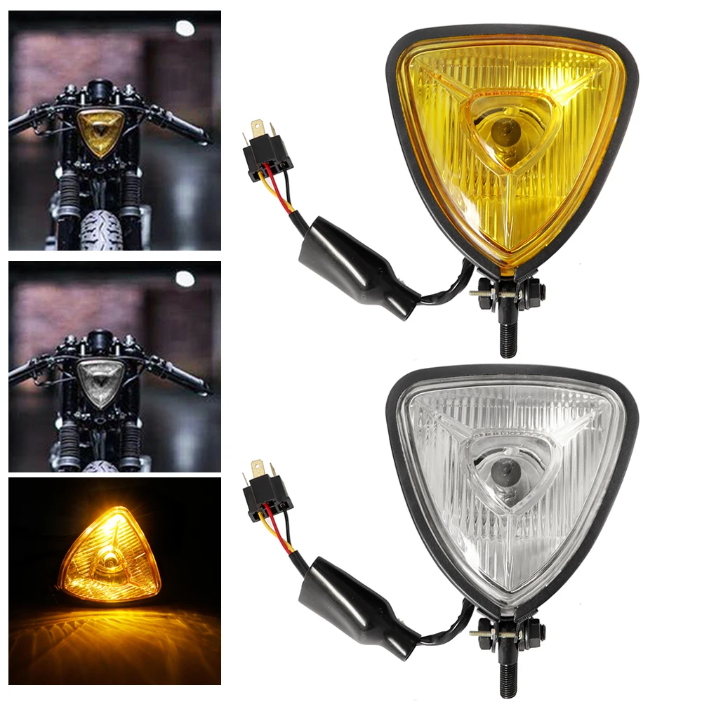 Faro triangular Universal para motocicleta, luces de cabeza Vintage para Harley, Honda, Chopper, Cruisers, Bobber, personalizado