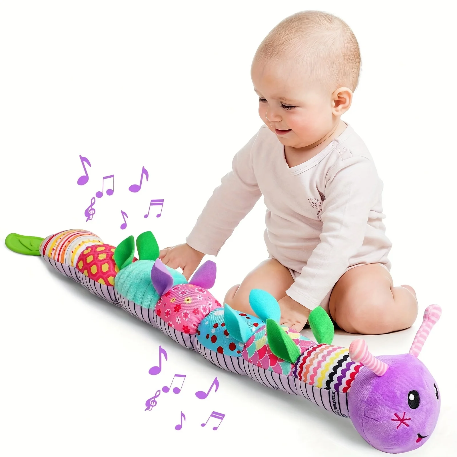 Boneca Calmante do bebê com Toque Suave, Boneca Lagarta Bonito, Pressione Suavemente a Música Calmante, 0-12 Meses, 1 Pc