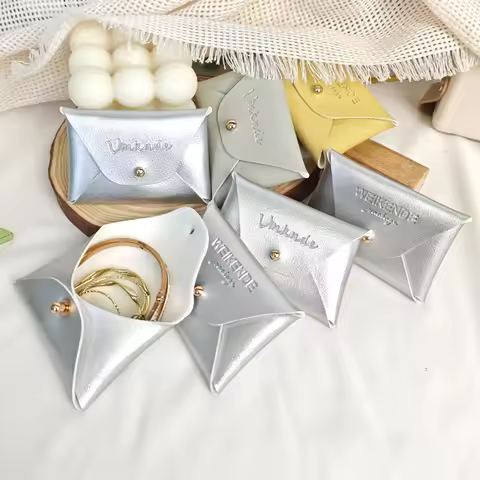 100Pcs Custom Logo SiLver Leather Jewelry Gift Bag 10x7cm Earrings Ring Stud Pearl Necklace Coin Keychain Purse Storage Pouch