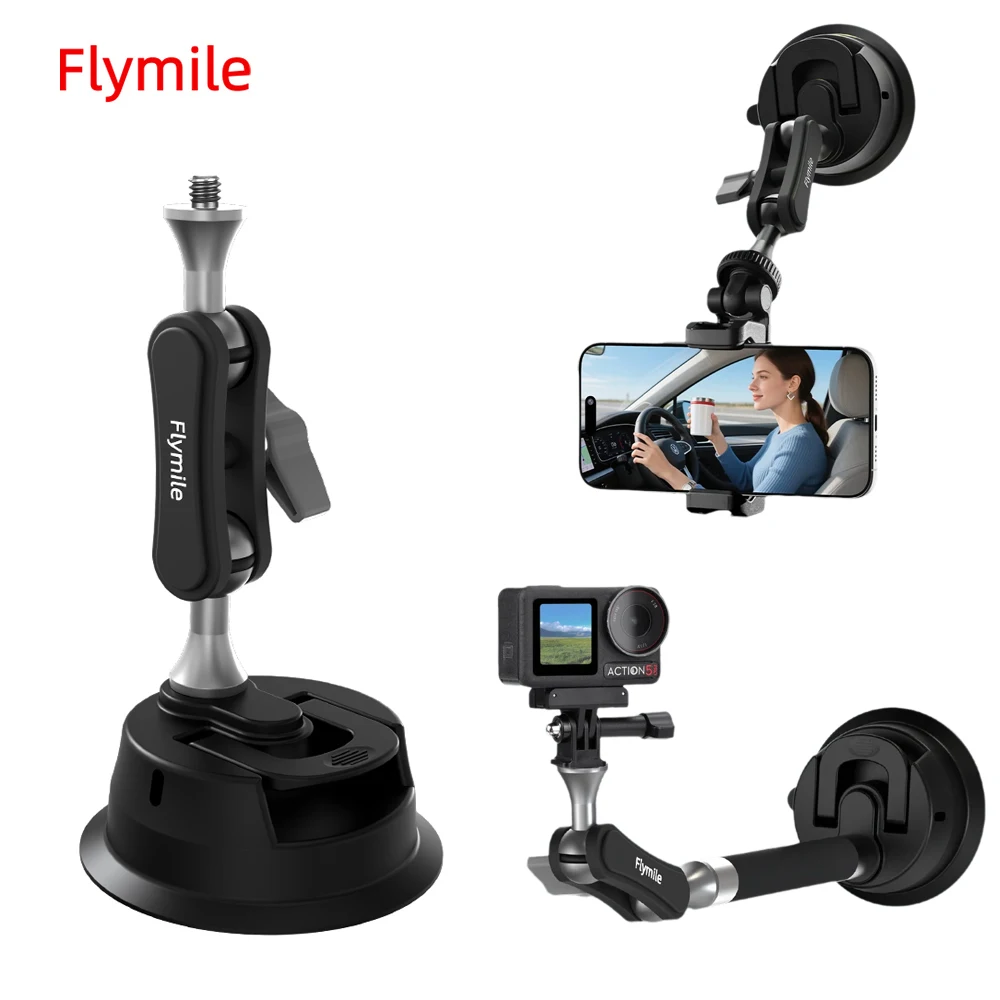 

Flymile Suction Cup Mount for Camera/Action Camera/Phone Holder with Ball Head Magic Arm Adjustable Car Windshield Mount Holder