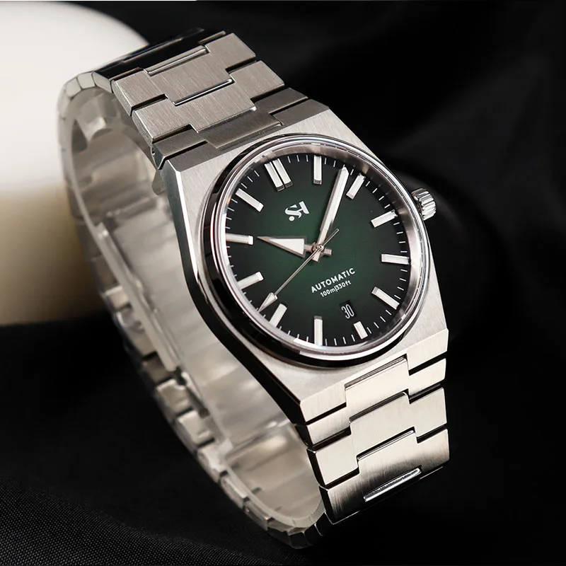 Cronos SH Stainless Steel Automatic Diver Men\'s Watches PT5000 SW200 Full Brushed Bracelet See-Through Back 10ATM Waterproof
