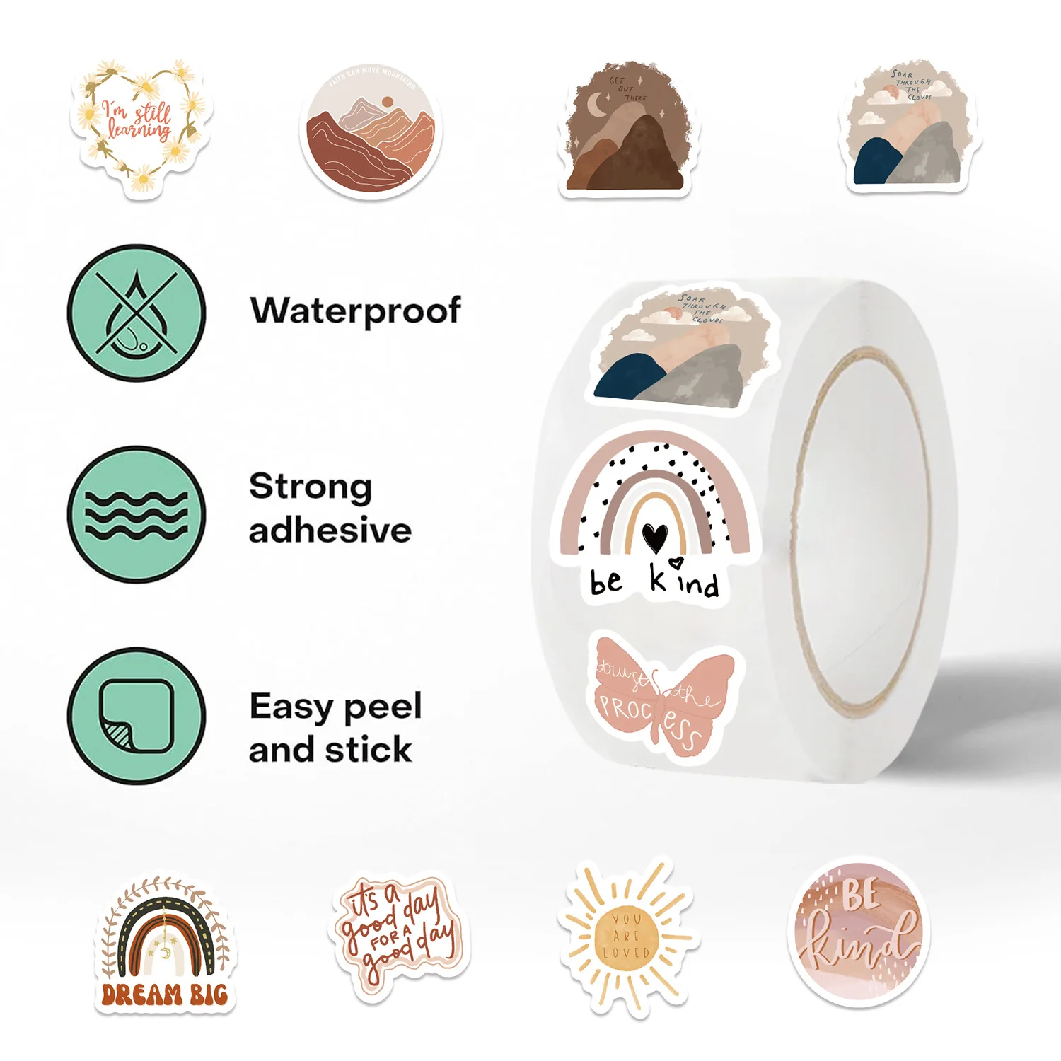 500 قطعة من ملصقات لفة بوهيمية ملهمة يمكنك صنعها بنفسك على شكل جيتار للهاتف المحمول وحقيبة كوب ماء ولوح التزلج وملصقات مستلزمات مخططة #4