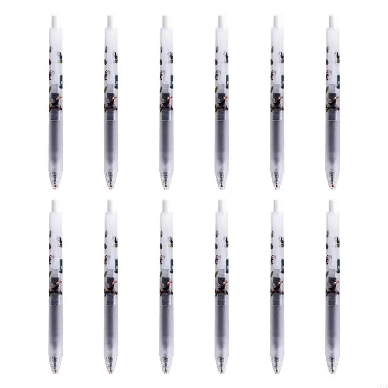  12Pcs Animal Print Retractable Gel Pen 0.5MM Ergonomic Silicone Grip for Writing