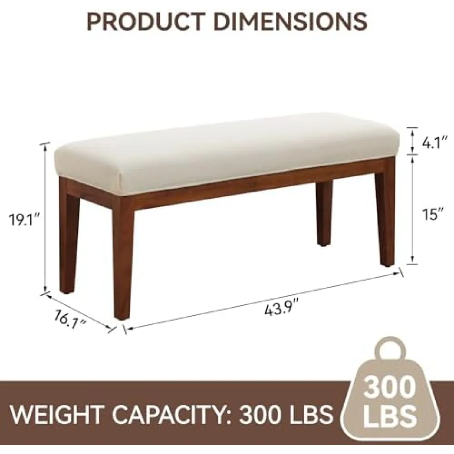 43.5'' Linen Bedroom Bench, Upholstered End of Bed Bench, Padded Vintage Dining Bench, Entryway Bench with Solid Wood
