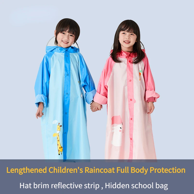 

Children's Raincoat Cute Primary School Students Safety Reflective Strip Raincoat To Block The Rain Full Body Poncho Boys Girls