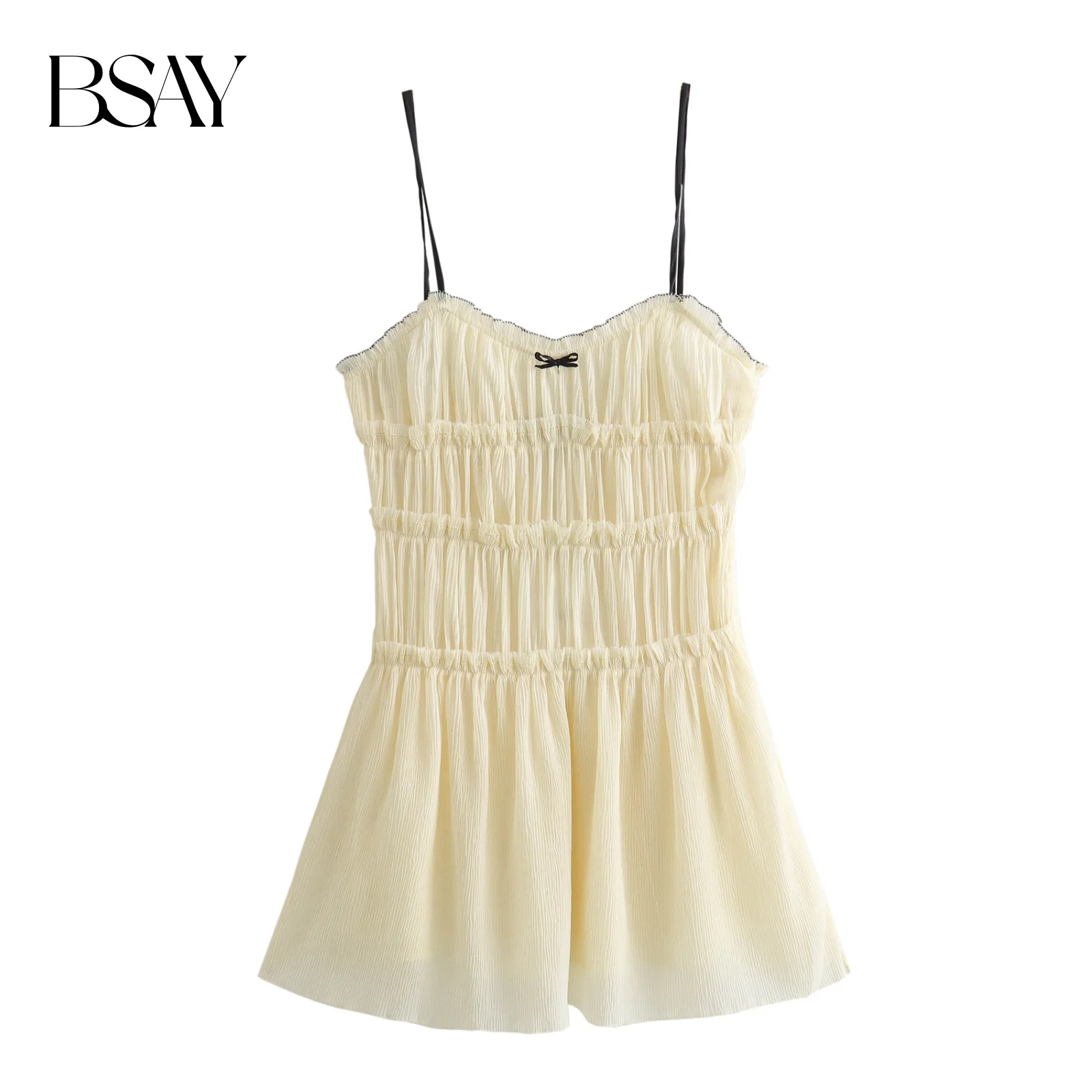 Bsay moda feminina verão em camadas emenda arco textura sem mangas sexy estilingue sem costas a linha mini vestido chique feminino noite