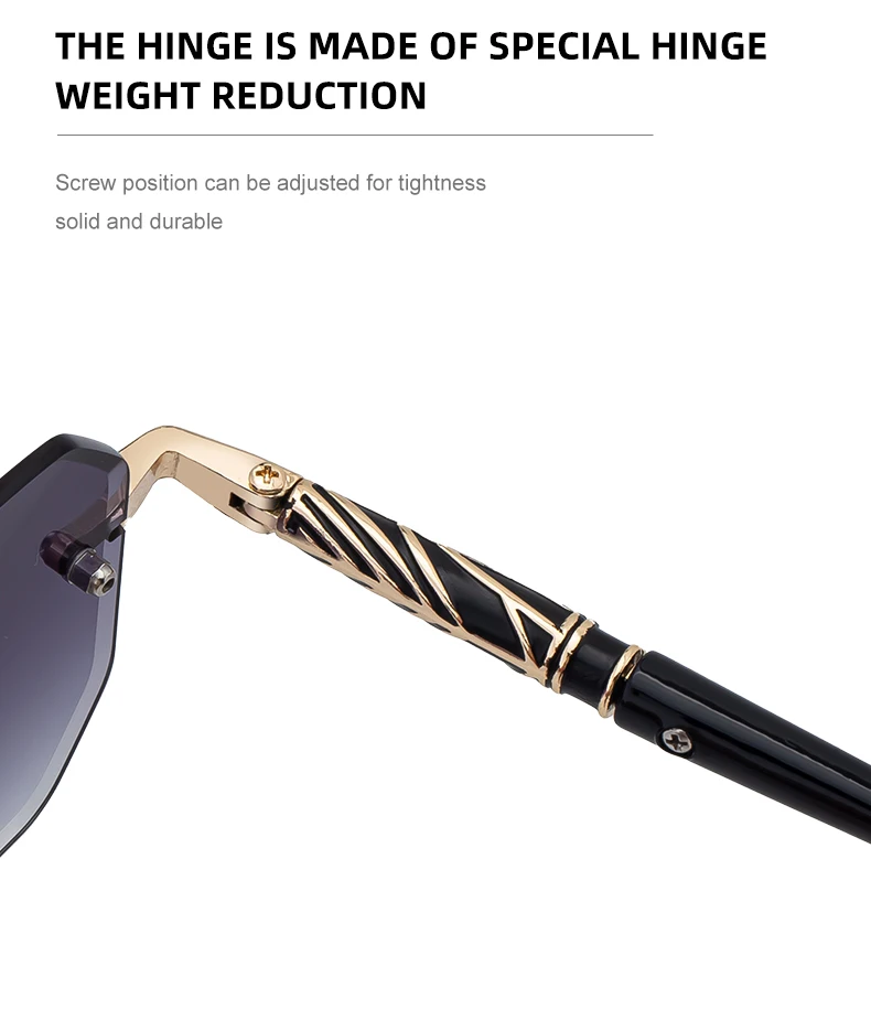 Quadratische randlose Punk-Sonnenbrille für Herren 2026 – Luxusmarke, trendige UV400-Fahrerbrille, polygonale rahmenlose Sonnenbrille für Männer – Detail 10