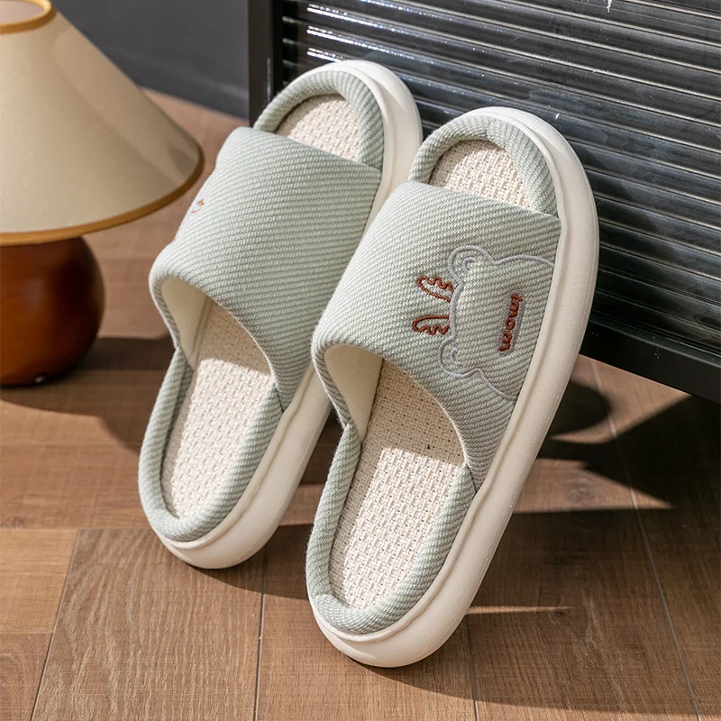 Home Linen Slippers for Women in Spring and Autumn Indoor Cotton and Linen Thick Bottom Home Anti Slip Summer Wholesale for Men