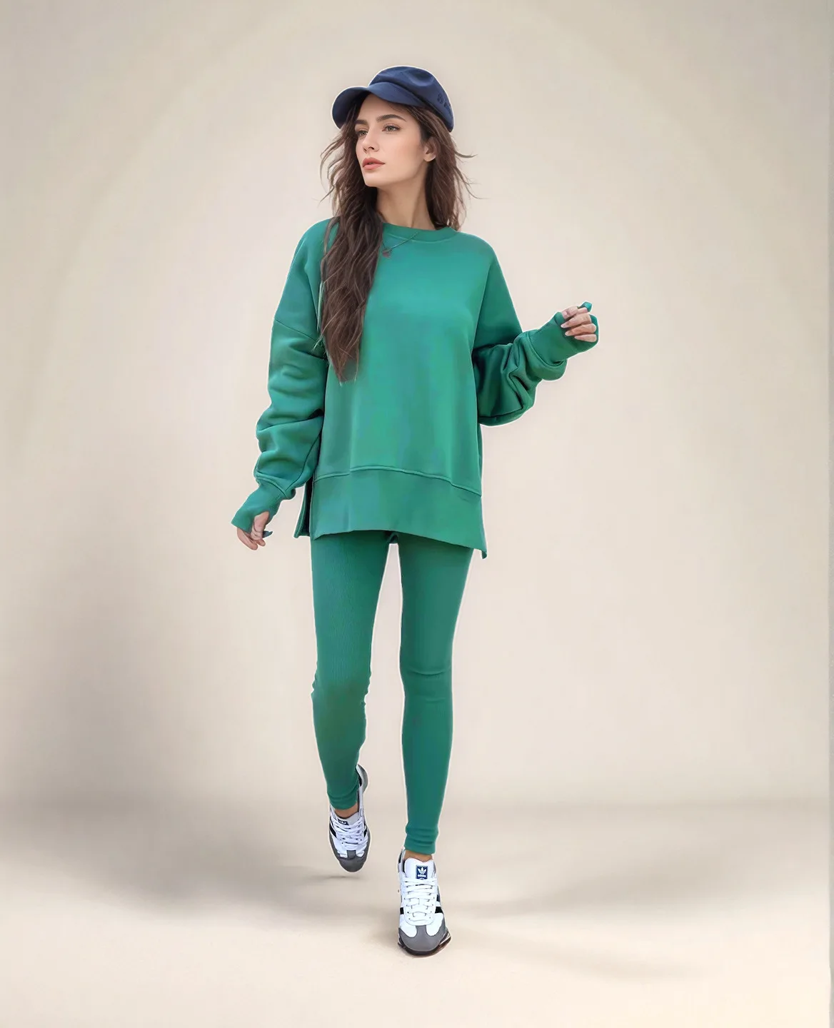 طقم مريح فضفاض بأكمام طويلة ورقبة دائرية وسروال طويل ضيق #4