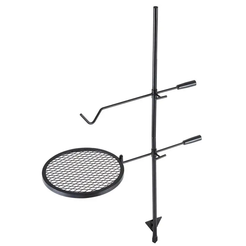 

Rotating Cooking Grate 24x24 Inch For Camping Backyard BBQ, Heavy Duty Steel 360° Adjustable Height Outdoor Open Fire Picnic Equipment Portable Campfire Rack Black Finish Metal Mesh Adjustable Stand Outdoor Culinary Tool