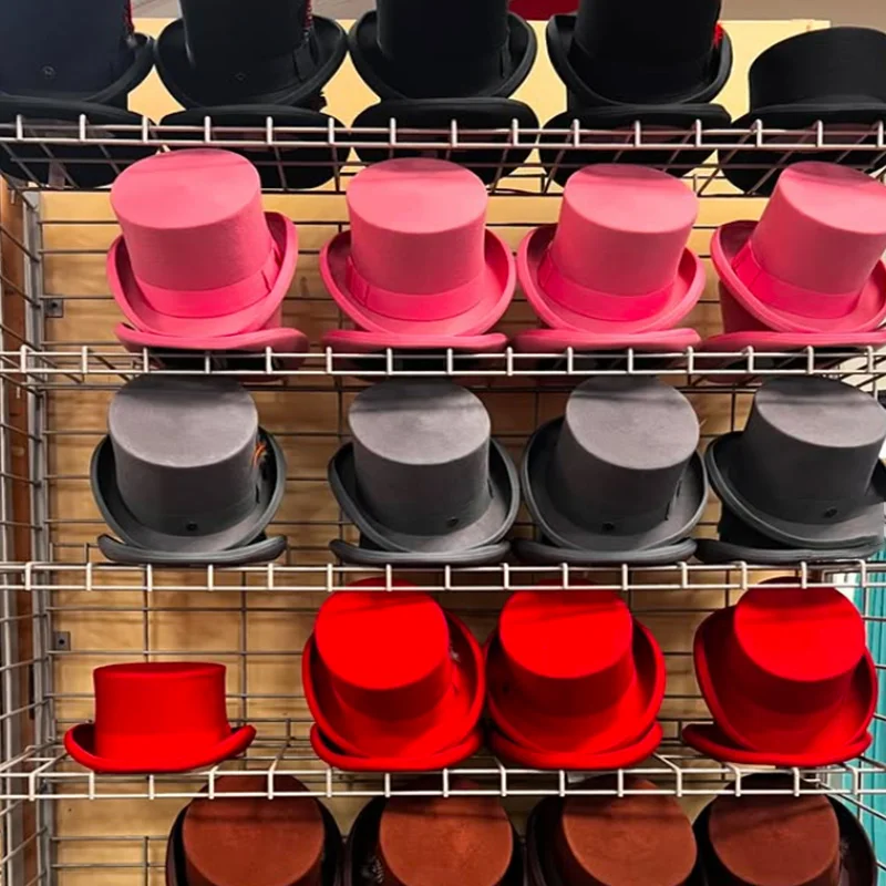 

2025 Pink High Top hat Magician high hat 4 size British black jazz top hats male and female court gentleman flat felt hat