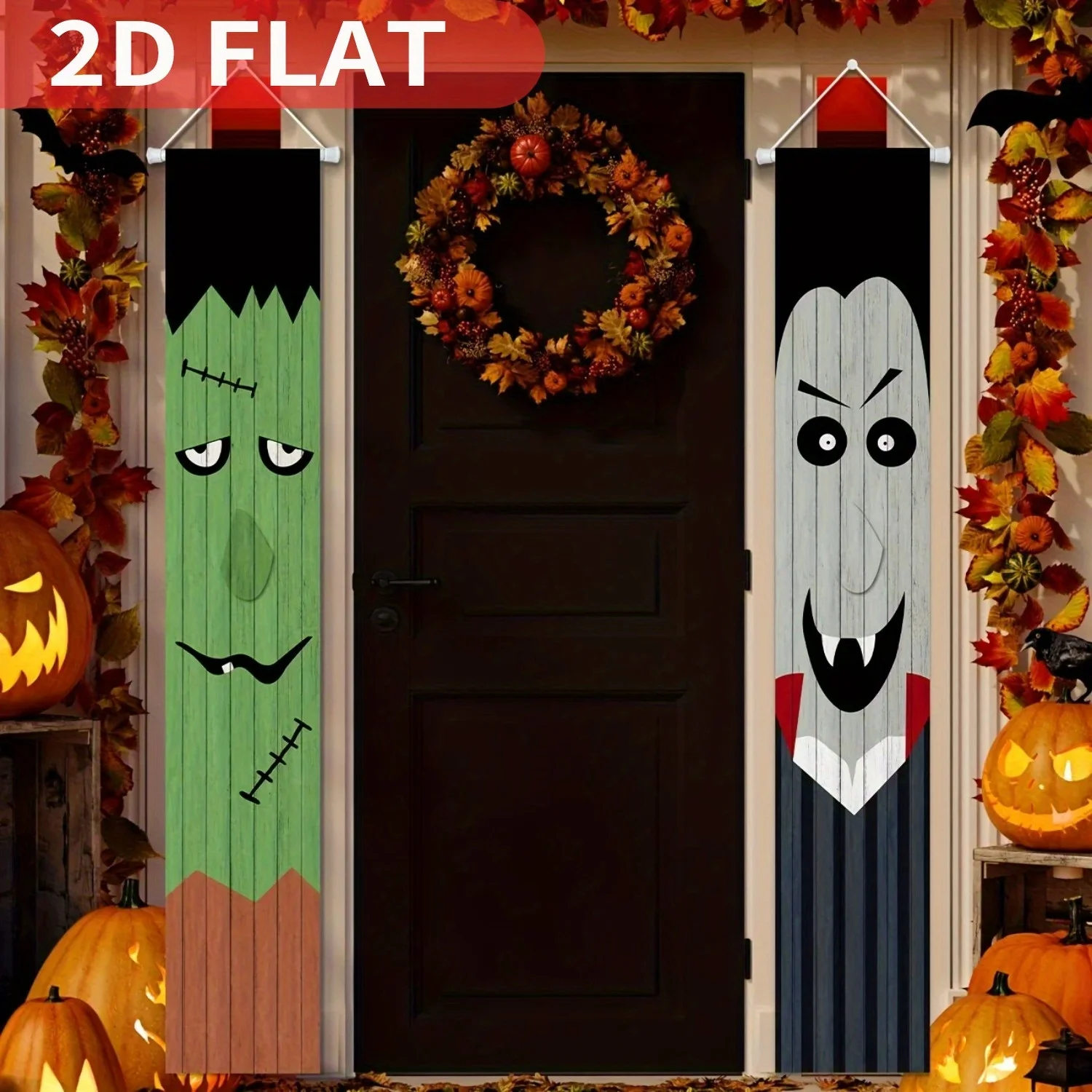 

1 pair Halloween Party packs Spooky Door Cover Ghost 1x6FT, Monster Outdoor Hanging Decoration for Home Yard Garden Party Decor