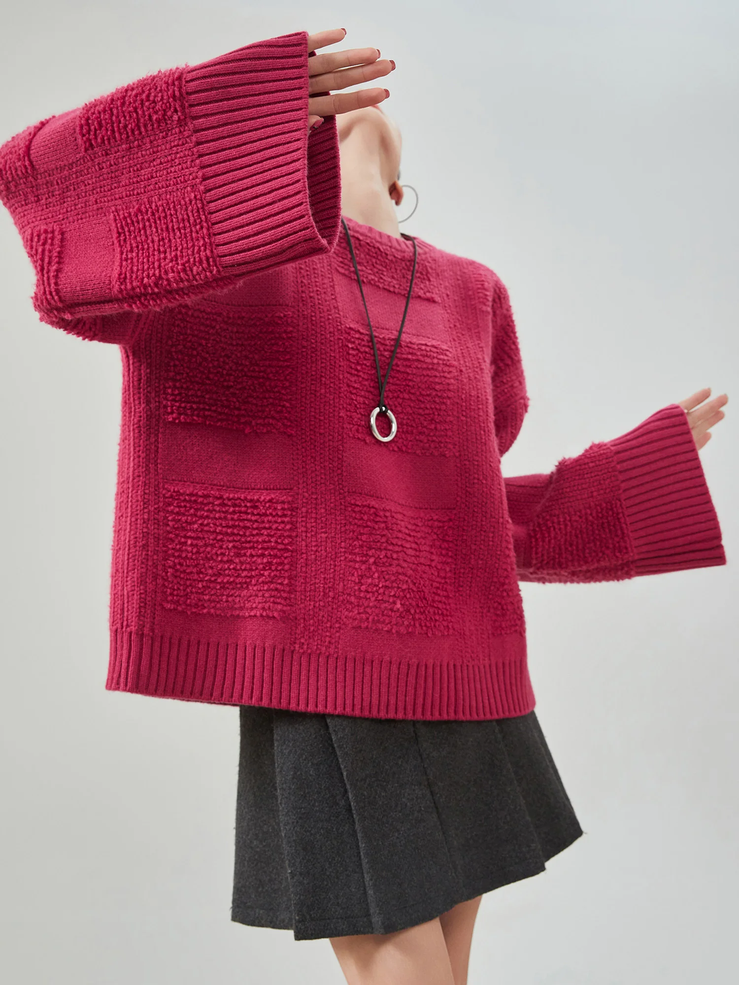 

Loose Fit Thi Knitted Sweater Women's Overhead Sle Warm Polyester Fiber round Ne Coat with Tassel for Commuting in Winter