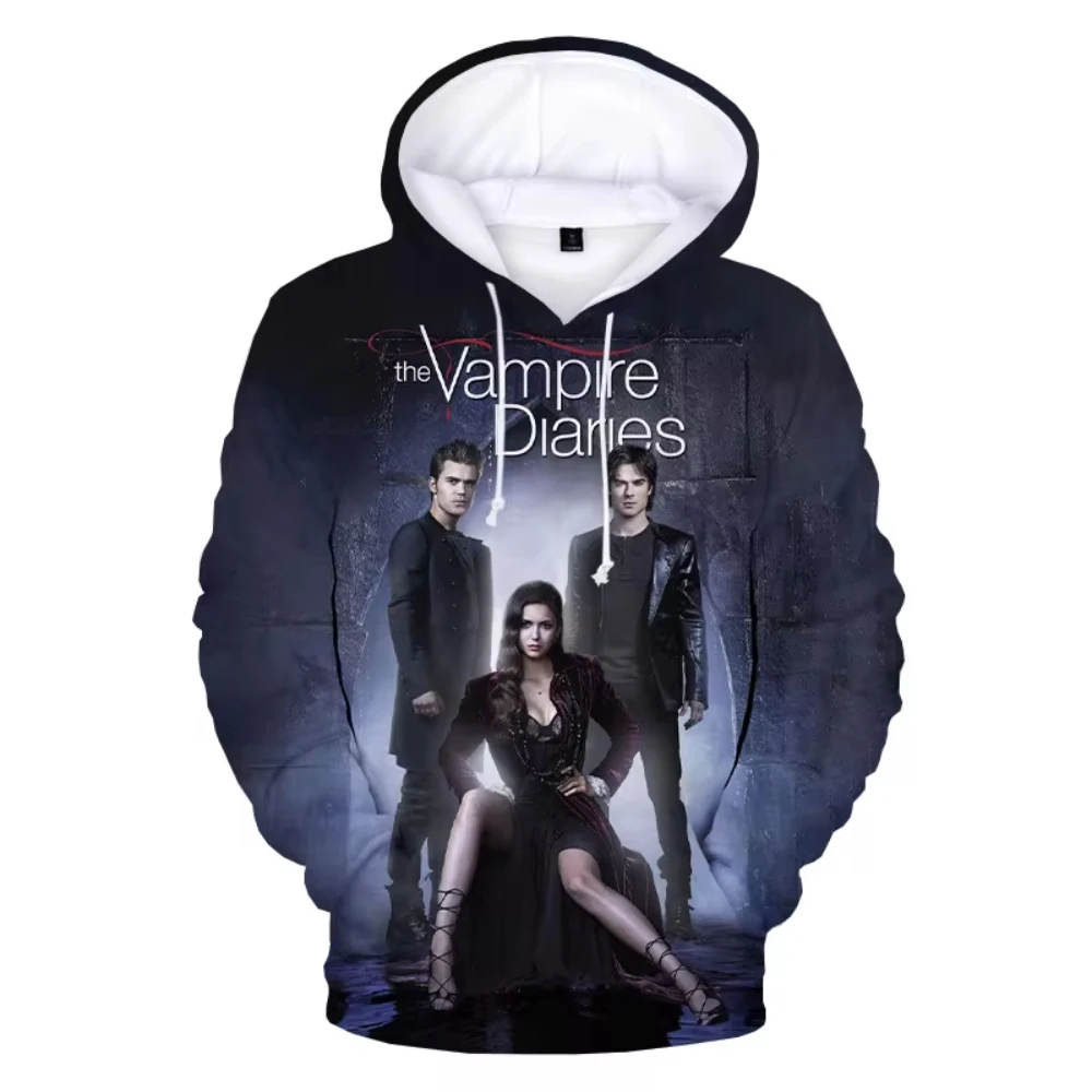 The Vampire Diaries 3D Printed Men\'s Hoodie Harajuku Long Sleeves Oversized Outdoor Pullover Sweatshirt Kids Unisex Clothing