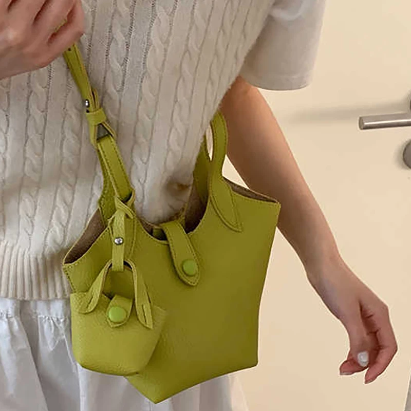 Borse a secchiello portatili verdi estive con mini borsa per donna Borsa a tracolla a tracolla in morbida pelle alla moda in stile coreano