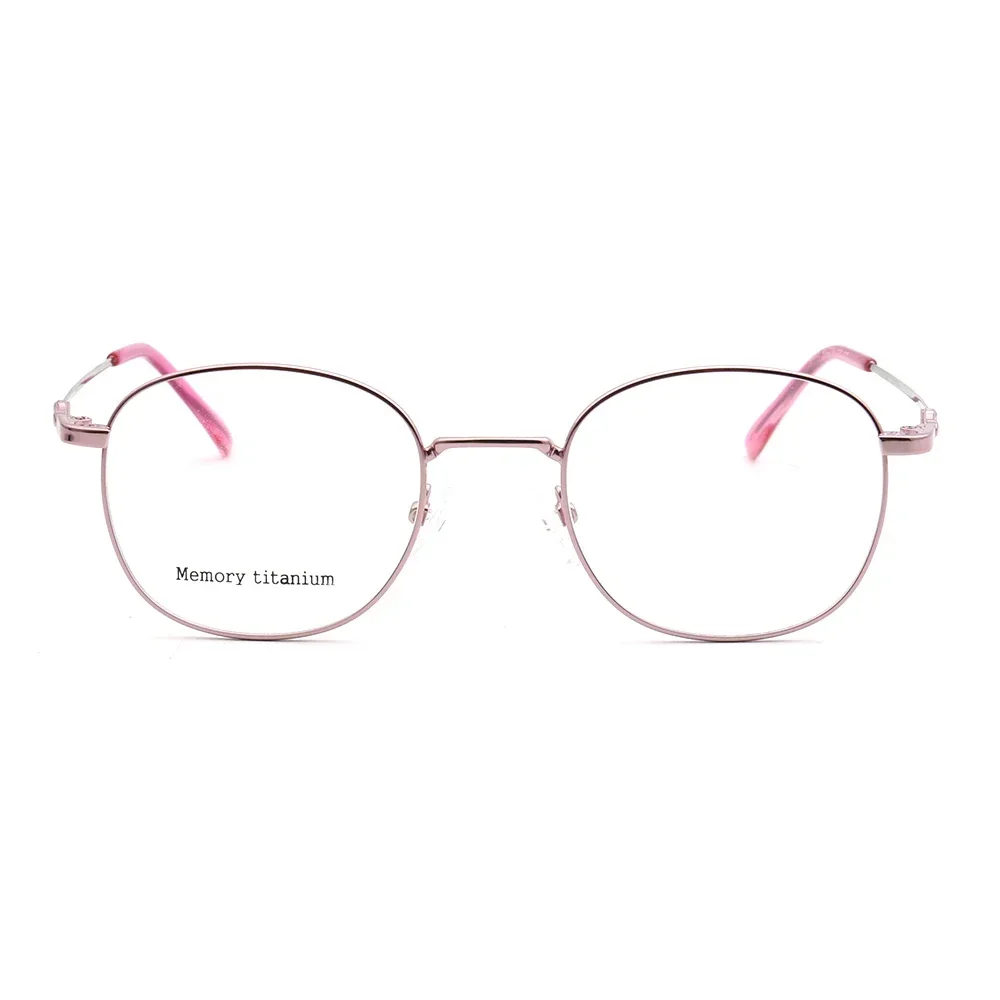 

Women Pink Glasses Frame Retro Memory Metal Optical Spectacles Vintage Men Round Eyeglass Frame Gold Silver Prescription Eyewear