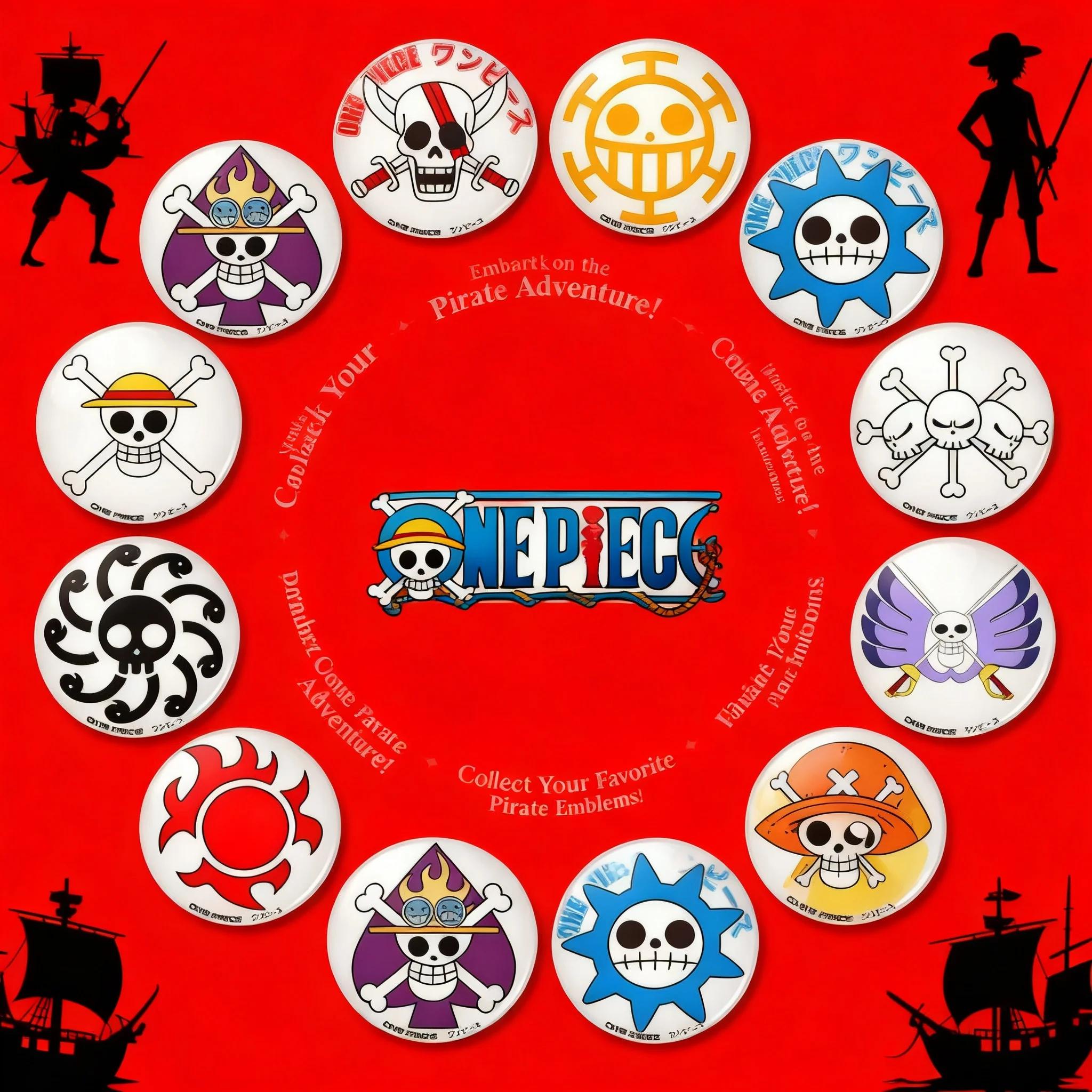 

Значок по аниме One Piece, подвеска для рюкзака, зеркальный магнит на холодильник, флаг Джолли Роджера, аксессуары для косплея «Военачальники моря», декор, подарок