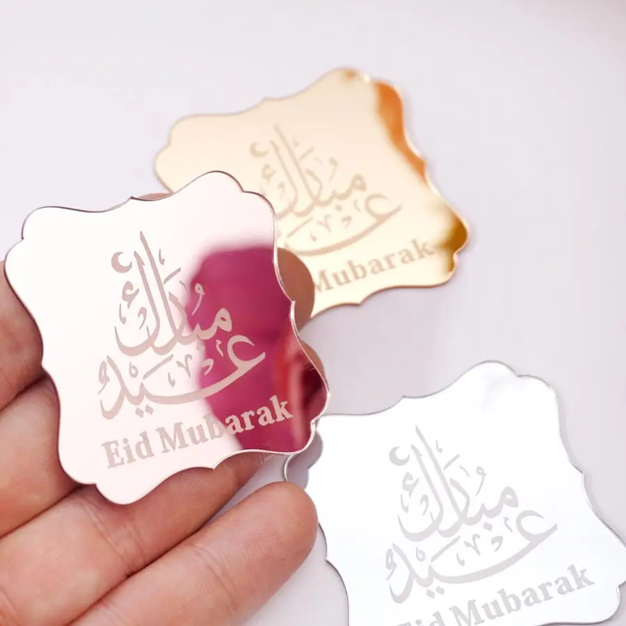 18pcs Eid Mubarak Mirror Acrylic Stickers 5cm Islamic Ramadan Party Decorations Gift Box  Decorative Labels view 5