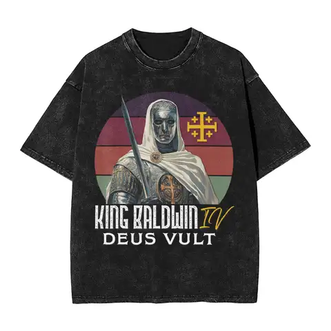Vintage Washed T Shirt King Baldwin IV  Cotton T-Shirts  Leisure Tee Shirt for Men Beach Aesthetic Design Tops