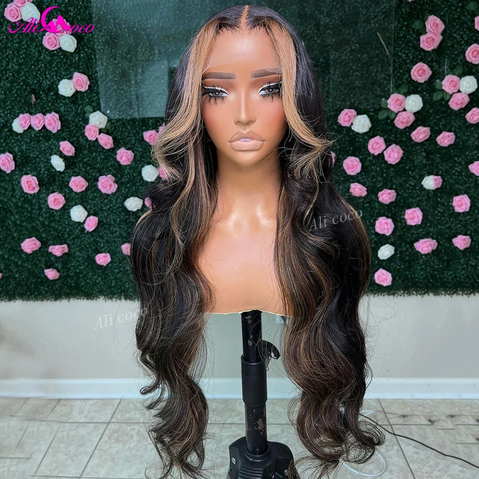 

200 Density Highlight Body Wave 13x4 13x6 Lace Front Wigs P1B/27 Human Remy Hair Wigs For Women Transparent 5x5 Lace Front Wigs