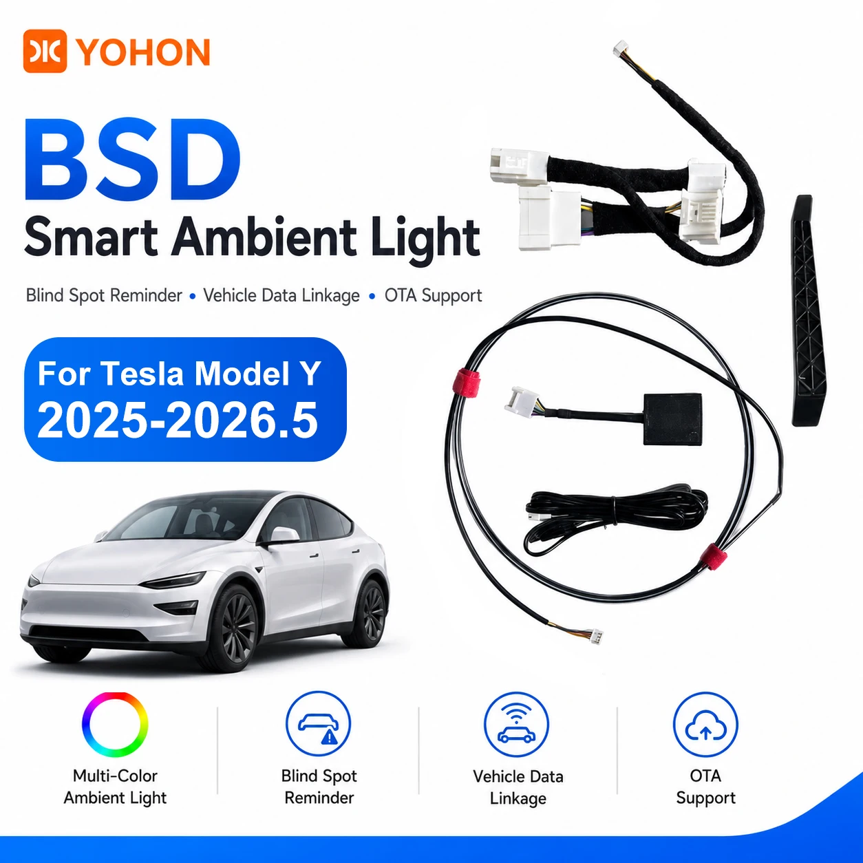 YOHON Smart Ambiente-Lichtleiste für Tesla Model Y 3 2021-2026 Totwinkel-Warnung Geschwindigkeitsalarm RGB LED-Streifen Innenraum-Zubehör
