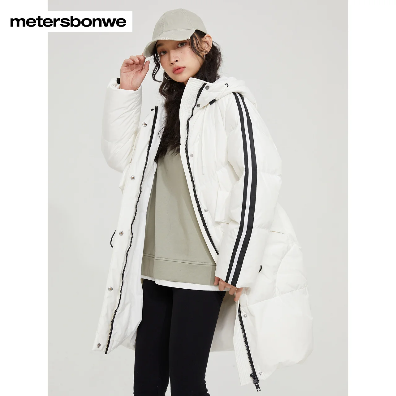 Metersbonwe-Chaqueta larga con capucha para mujer, abrigo grueso de invierno, chaquetas cálidas de moda, ropa de abrigo informal blanca, novedad de