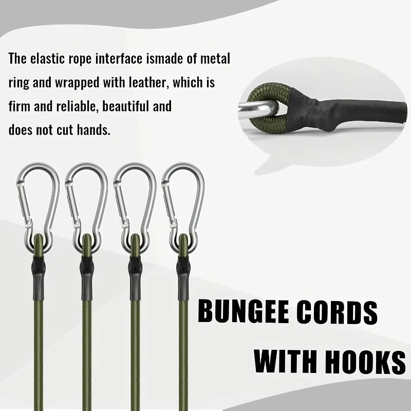 Outdoor Heavy Duty Bungee Cord Elastic Tie Strap String Carabiner Hooks Kayak Cycling Luggage Packing Ropes Camping Accessories