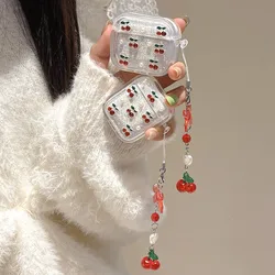 Korea Glitter Cherry Pendant Earphone Case For Apple Airpods 4 2 1 3 Pro 2nd Wireless Bluetooth Charging Box Protective Cover