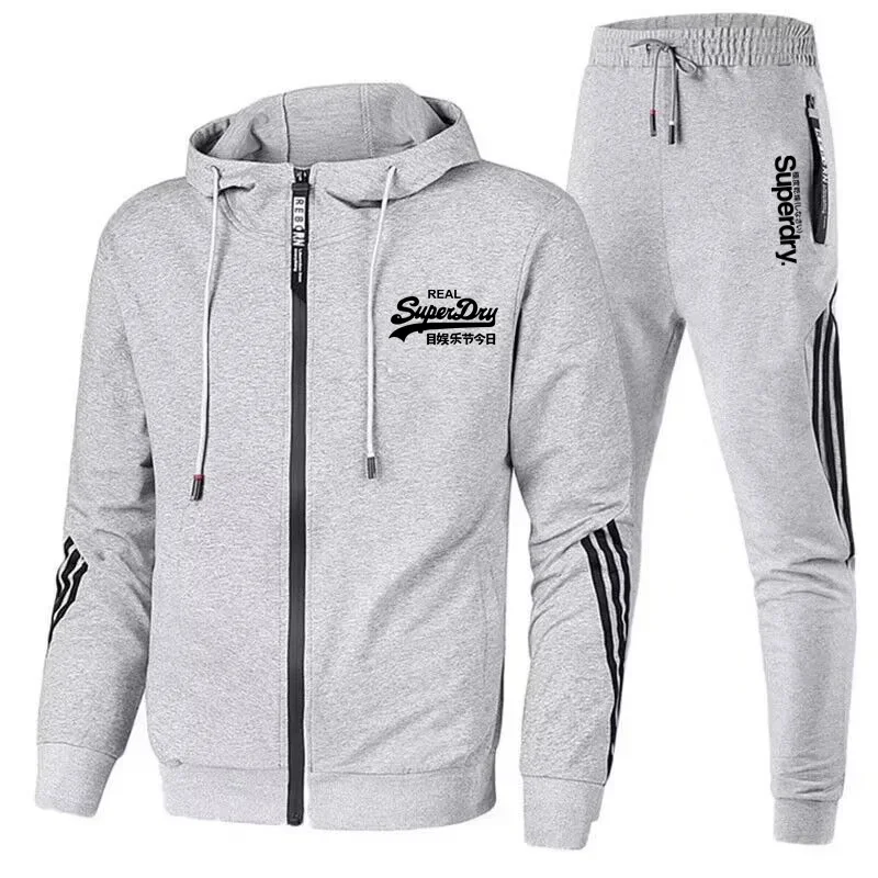 UK Superdry Ultimate DRY Autumn New Men\'s Casual Sports Set Hoodie+Pants Two Piece Zipper Jacket Outdoor Jogging Streetwear