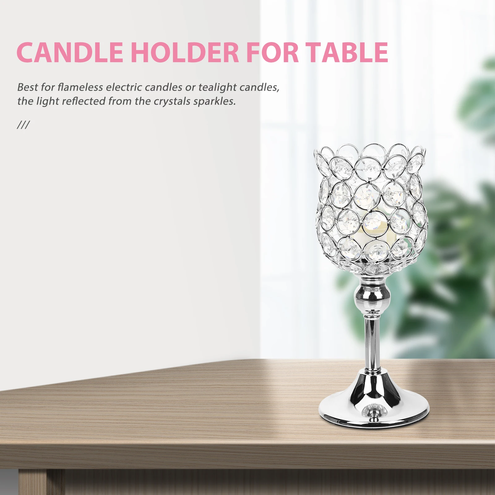 

Crystal Holder 22Cm European Style Octagonal Beads Desktop Tealight Candlestick For Table Decor Vintage Party Wedding