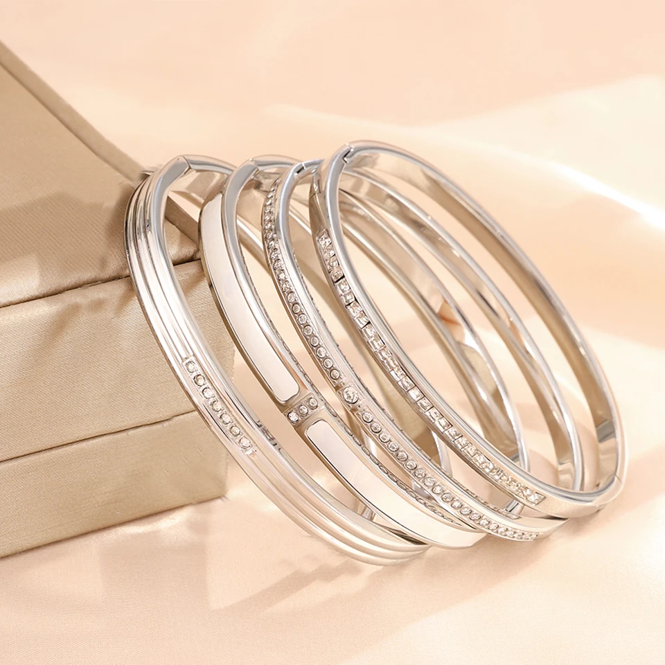 Yupsk 4Pcs/Set Classic Stainless Steel Stackable Bracelet for Women Minimalist Fashion Versatile Daily Waterproof Jewelry