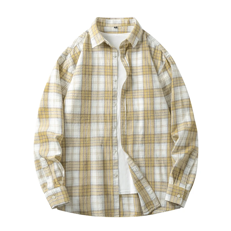 Männer Hemd Plaid 100% Baumwolle Flanell Langarm Oversize Lose Frühling Herbst Straße Casual Business Männlich Bequeme Kleid Hemd – Detail 9