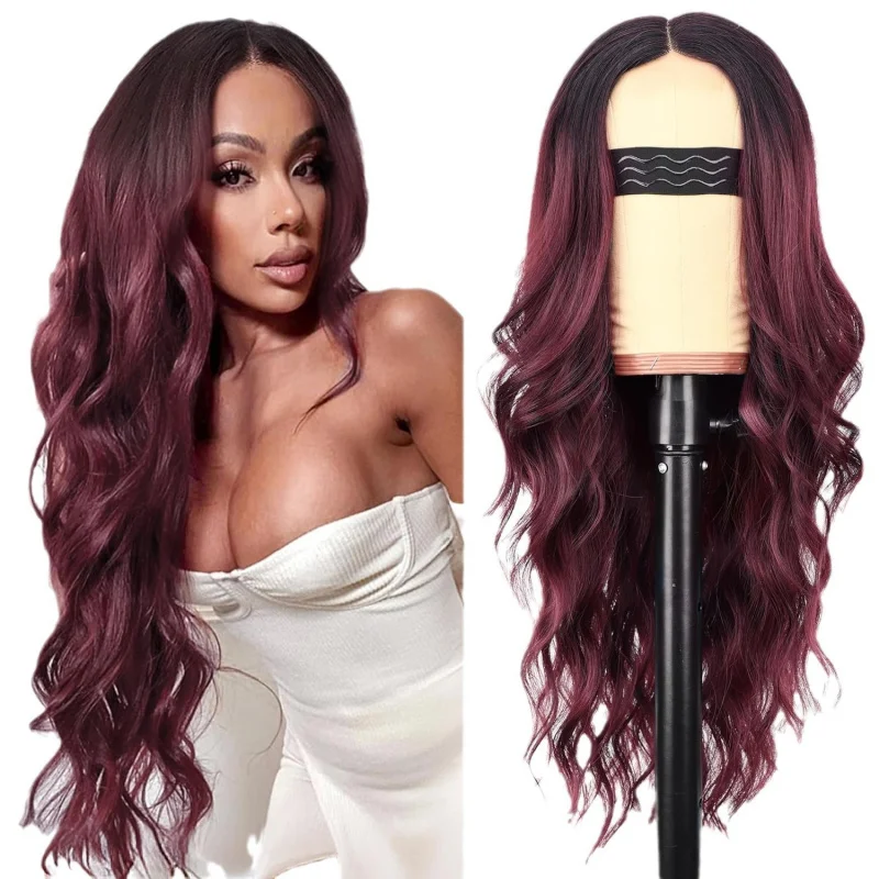 

Европейский и американский стиль: женский парик из термостойкого волокна с розовой сеткой, с центральным пробором, длинные кудрявые волосы с крупными волнами