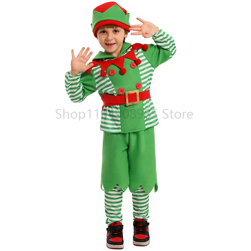 

2025 Boys Girls Christmas Costume Unisex Holiday Merry Elf Santa's Little Helper Costume for Children