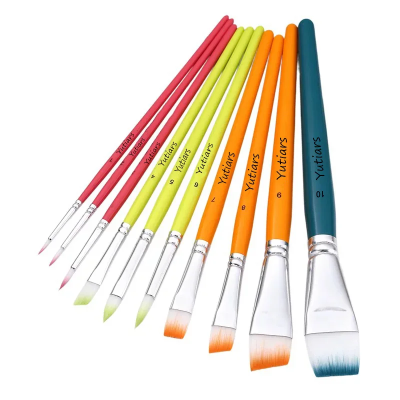 10 Pcs/Set Flat Body Paint Brushes Set Multifunctional Nylon Hair Painting Brushes Artist Brushes Face Body Paint Brushes