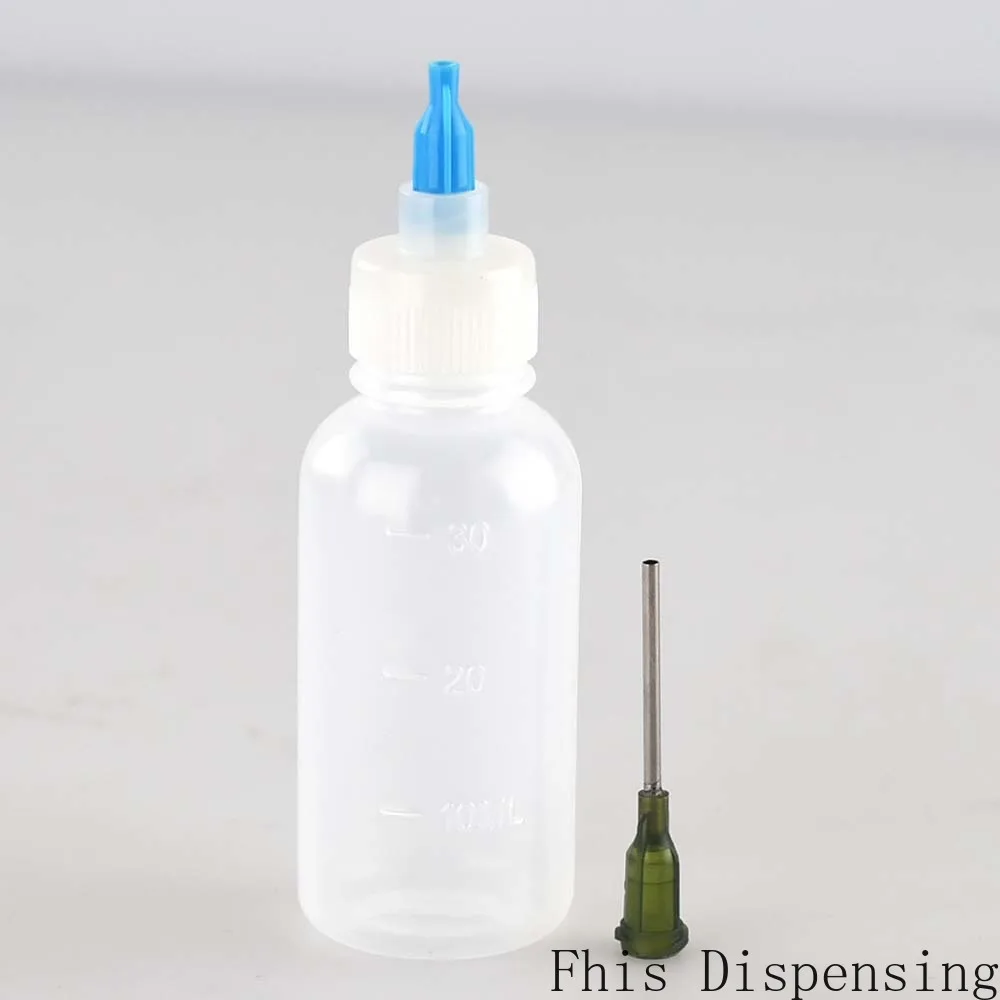 Luer aplicador de plástico para garrafas, aplicador de escape de 30ml 50ml, ponta feita para fechar 14g e tampa com conexão forte pacote de 2