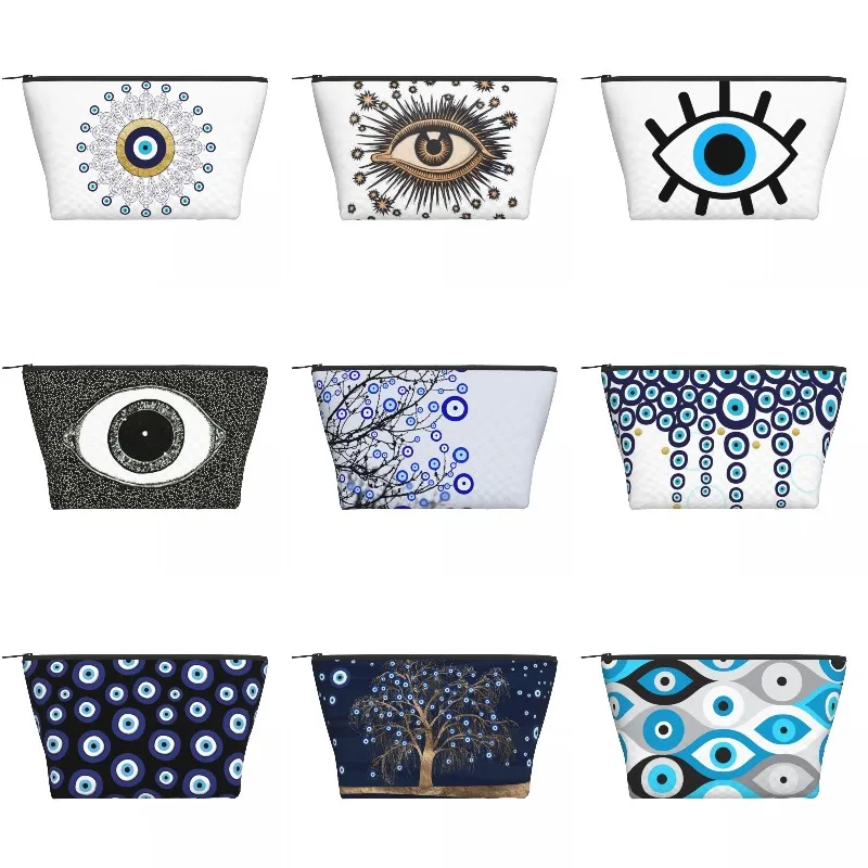 Turkish Evil Eye Tree Cosmetic Bag Women Kawaii Large Capacity Mediterranean Amulet Makeup Case Beauty Storage Toiletry Bags