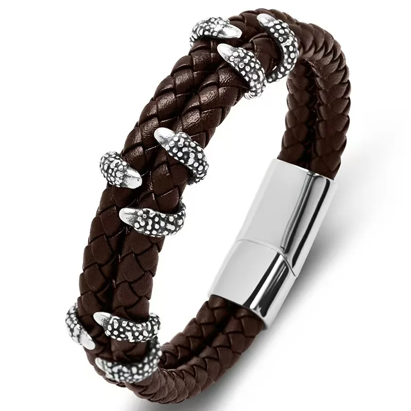 Personalized Cowhide Woven Leather Rope Bracelet Stainless Steel Dragon Claw Men Multi-layer Bracelet Wrist Jewelry wholesale