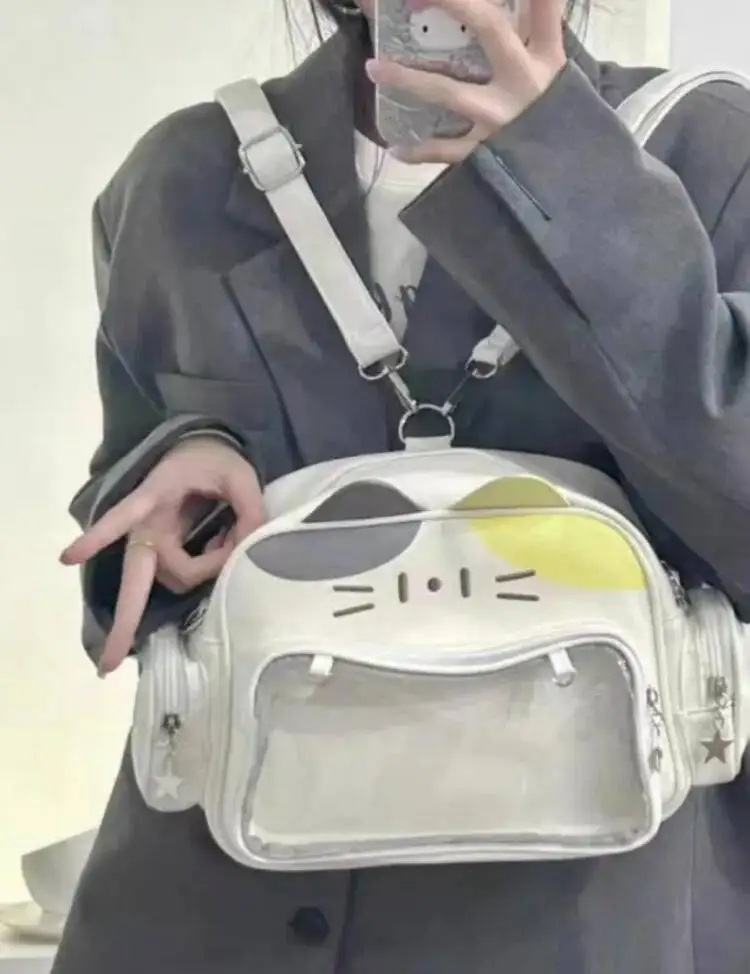 Ita Bag Cool Y2k Aesthetic Travel Bags All Match Kawaii Cartoon Cat Schoolbags Sweet Preppy Japanese Transparent Backpacks Women