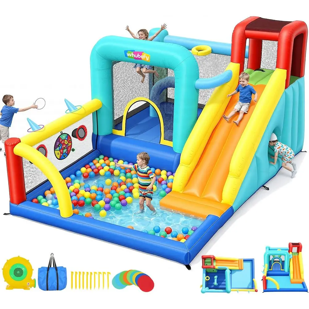

14in1 Bounce House for Kids with Ball Pit Splash Pool, 13x8.9x6.7FT Jump n Slide Bouncy Castle w Center Obstacle Tunnel Climbin